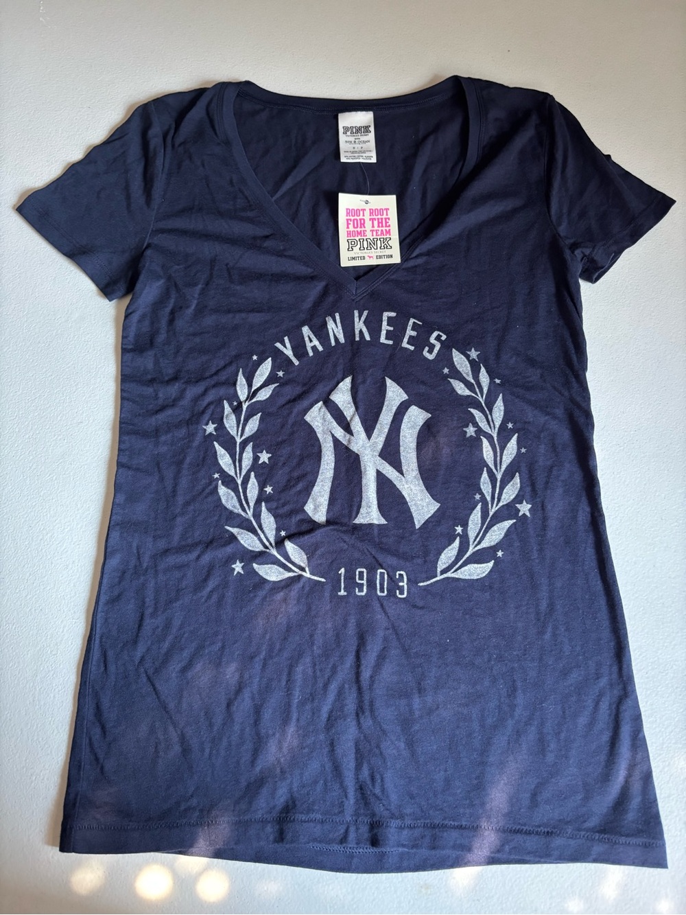 PINK Victoria's Secret Navy V‑Neck Tee with Pink Tag